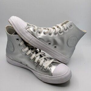 Converse Womens 9M Mens 7M Silver Metalic Sparkle Star High Top Lace Up Sneaker